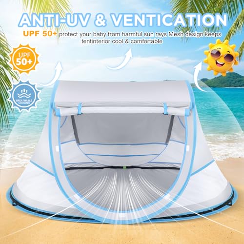 Baby Beach Tent, Pop Up Beach Tent Sun Shade for Beach, UPF 50+ UV Protection Sun Shelters for Infants with Carry Bag for Outdoor Travel, Camping(Gray) - color: Gray