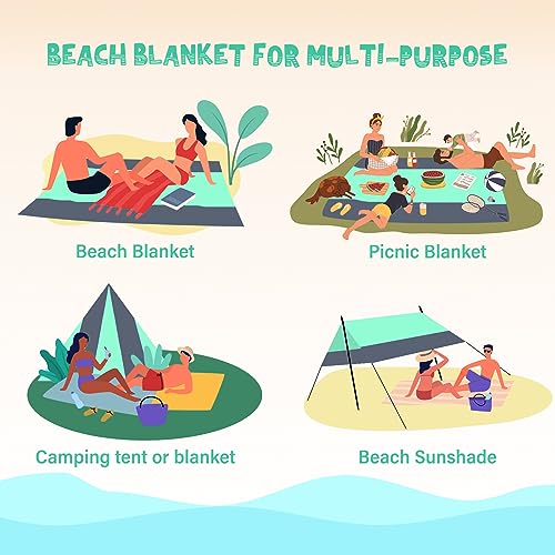 Beach Blanket Waterproof Sandproof 1-7 Adult Oversized 78 '' × 110 '' Lightweight Durable Compact Sand Free Extra Large Beach Mat for Travel Camping Hiking Picnic - color: Greengrey, size: 78“x110”