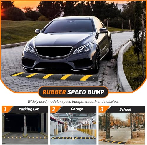 7FT Rubber Speed Bumps 2 Pack, Heavy Duty Traffic Speed Humps for Road, Driveway,Parking Lot, 66000 LBS Capacity, with 4 End Caps,8 Concrete Bolts - size: 6ft