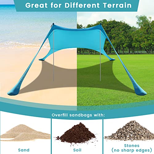 Beach Tent - 9.8 * 6.5 FT Beach Canopy, Portable Tent Sun Shelter UPF50 with 4 Sandbags, 2 Stability Poles Ground Pegs and Anti-Wind Ropes, Outdoor Shade Canopy for Camping, Sky Blue - style: 9.8*6.5 FT 2 Pole-Sky Blue