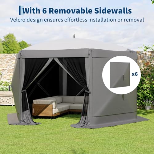 GarveeLife 13x13FT 6-Sided Pop Up Canopy Tent，One-Push Setup Canopy Tent with Removable Canopy Top & Wind Cloths, Outdoor shelter for Camping, Backyard Parties, Outdoor Events - Grey - color: Gray, size: Traditional Top - 13ft