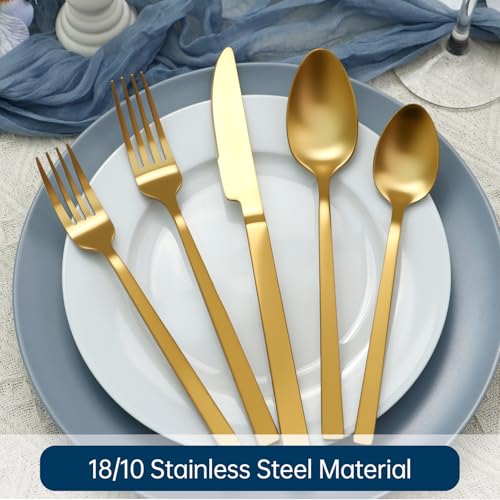 Gold Silverware Set 40-Piece 18/10 Stainless Steel Cutlery Matte Polished Cuboid Handle Flatware Sets Service for 8 - color: Matte Gold