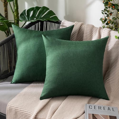 MIULEE Pack of 2 Decorative Outdoor Solid Waterproof Throw Pillow Covers Faux Linen Garden Farmhouse Cushion Cases for Patio Tent Balcony Couch Sofa 16x16 Inch Emerald Green - color: Emerald Green, size: 16" x 16" (Pack of 2)