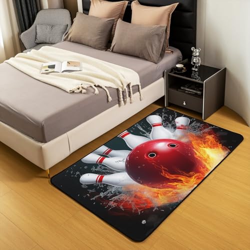 Erosebridal Bowling Party Area Rug for Kids Boys Girls,Bowling Ball Living Room Rugs 3x5,Water and Fire Frame Rug Bedroom Decor,Sports Ball Game Accent Rug Set Non Slip - color: Color 03, size: 4'11" x 3'3" (Rectangular)