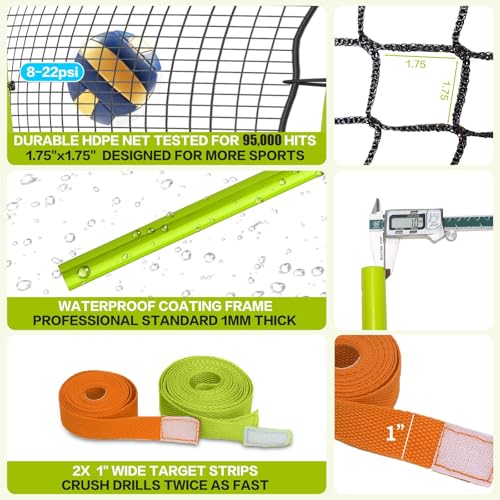 Volleyball Rebounder Net 7x4 Ft, 5-Angle Adjustable Rebounder Net for Practicing Digging, Setting, Spiking, Bounce Back Training Equipment with 2 Target Stripes & Portable Travel Bag for Storage - color: NET101-Green