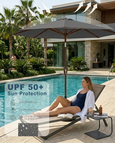 PatioKingdom 10FT Patio Umbrella with Push Button Tilt and Crank, Outdoor Market Umbrella with 8 Fiberglass Ribs, UV Protection Table Umbrella for Pool,Backyard,Garden,Deck - color: Gray, size: 10FT