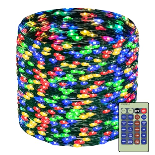Decute 500LED 164FT Fairy String Lights Christmas Lights Green Copper Wire with Remote, Firefly Starry Light for DIY Christmas Tree Costume Wedding Party Table Centerpiece Decor Multicolor - color: Muticolor, size: 500LED