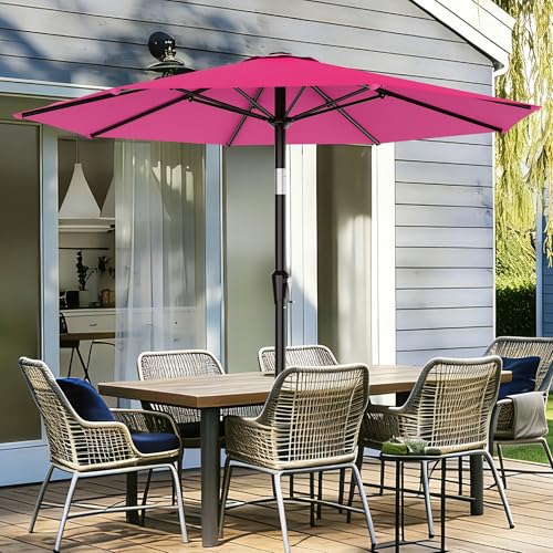 AreShark 9 FT Patio Umbrella for Outdoor, Outdoor Table Umbrella with Push Button Tilt and Crank, Outdoor Patio Umbrellas with 8 Sturdy Ribs for Market, Garden, Pool (Rose Pink) - color: Rose Pink, size: 9ft