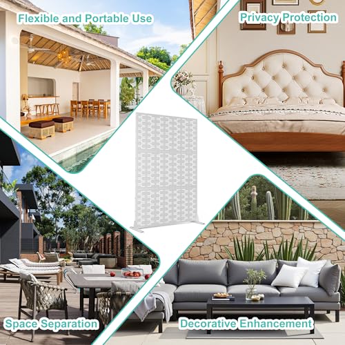 Modern Metal Privacy Screen, Patio Outdoor Privacy Panels with Stand, Freestanding Outdoor Divider for Yard, Deck＆Garden(71.3"*47.3"*15.7") - color: White,Brick