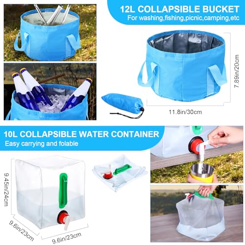 Gejoy 42 Pcs Camping Cookware Mess Kit, Non Stick Lightweight Pots Pan Kettle, Collapsible Water Container and Bucket, Stainless Steel Cups Plates Forks Knives Spoons for Outdoor Backpacking Picnic