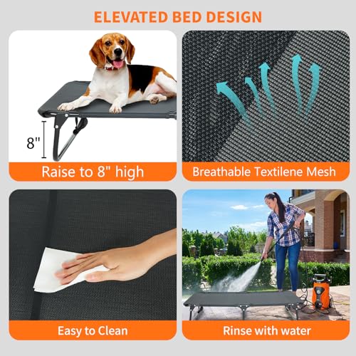 everfront Elevated Dog Bed for Large Pet with No-Slip Feet, Foldable Portable Washable Raised Bed for Indoor&Outdoor Camping Dog Cot, with Cooling Waterproof Breathable Mesh (Medium, Black-Textilene) - size: Medium-42"x24"x8"