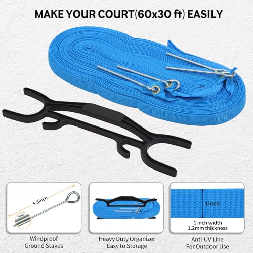 Professional Outdoor Volleyball Net Set for Backyard Beach with 1.7" Aluminum Poles, 45-ply HDPE Net, PU Volleyball and Pump, Boundary Line, Large Carry Bag - Anti-sag & Easy Setup - color: Blue
