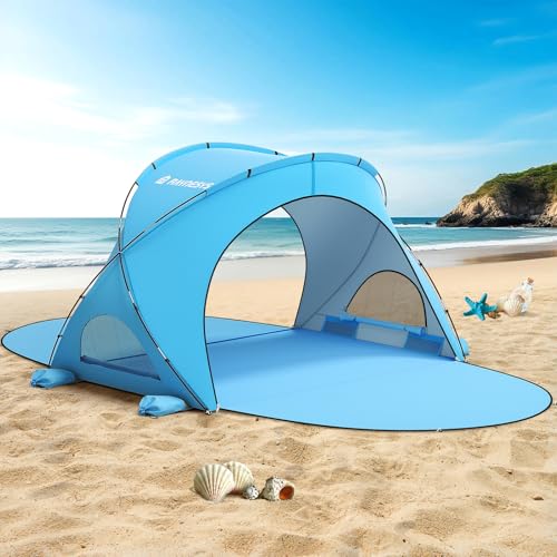 Raynesys Beach Tent Sun Shelter, Sun Shelter for 1-4 Person, Beach Shade Tent, Beaches Shade with 2 Zippered Doors, Portable Tents for Camping Fishing, Blue - color: Blue, size: For 4 Person