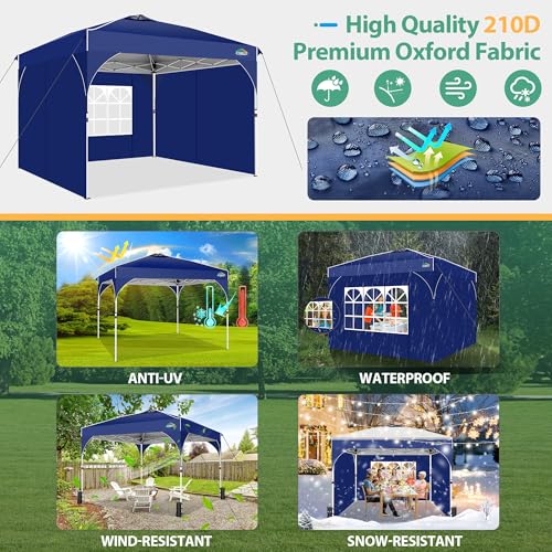 COBIZI Canopy Tent 10x10, 10x10 Pop Up Canopy for Party Camping, Party Tents with One Push Central Button Air Vent, Outdoor Gazebo Tent with Sidewalls and Reflective Strip(Dark Blue) - color: Dark Blue, size: 10x10ft with 3 sidewalls