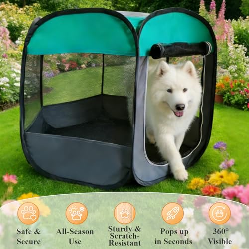 Dog Cat Playpen, Pet Playpen Indoor for Dog Crate Tent Cage Outdoor Foldable Dog Enclosure, Green Medium - style: Medium(34"L x 34"W x 23"H)