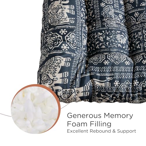 Codi Meditation Floor Pillow, Square Pillows Seating for Adults and Kids, Boho Cushion for Yoga Living Room Tatami Sitting, Memory Foam Added, 22x22 Inch, Indigo Elephant - color: Square | Indigo Elephant, size: 1 Count (Pack of 1)