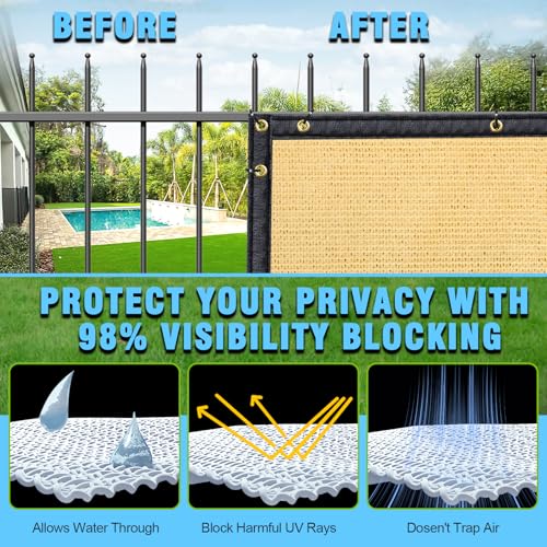 Privacy Fence Screen,with Gloves, 5X50FT Heavy Duty 220GSM 98% Blockage Privacy Screen Fence for Outdoor Wall Garden Yard Backyard (Sand) - color: Sand, size: 5x50 Ft