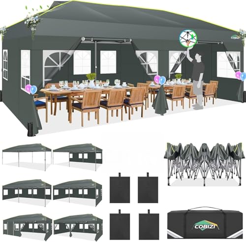 COBIZI 10x20 Pop Up Canopy with 6 Sidewalls One Push Setup Outdoor Event Shelter Waterproof UPF 50+ Gazebo Tent with Carry Bag,Air Vent,Sandbag for Commercial, Wedding, Party,Grey - color: Grey(1-year warranty), size: 10x20ft With 6 Sidewalls