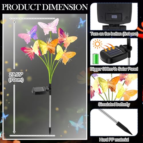 4 Pack Solar Butterfly Lights Outdoor Garden, 6 Head Solar Swaying Pathway Stake Lights Waterproof for Yard Lawn Patio Walkway Landscape Decor - style: Butterfly