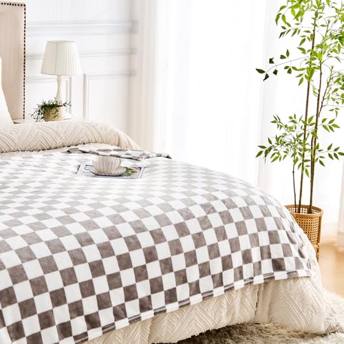 Edenleaf Light Grey Checkered Blanket, Ultra Soft Fluffy Fleece - Checkered Grid Print Throws for Couch Sofa Bed, Cozy Luxury Throw Blanket for All Seasons, 60x80 Inch, Cashmere Smoke - color: 01 Cashmere Smoke, size: Blanket-60"x80"