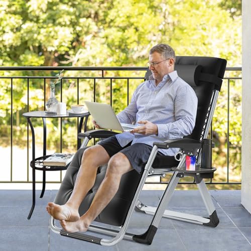 Slsy Zero Gravity Chair, Reclining Lounge Chair with Removable Cushion & Tray for Indoor and Outdoor, Patio Recliner Folding Reclining Chair - color: Truffle, style: Zero Gravity Chair