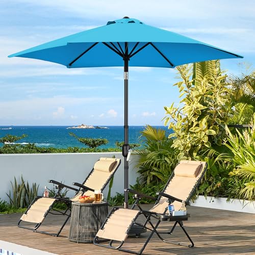 Yaheetech 2 Pack 9FT Outdoor Patio Umbrella Outdoor Table Umbrella w/Push Button Tilt & Crank, Yard Sun Shade UV Protection Waterproof for Pool, Market, Terrace, Beach, Outdoor Restaurant, Sky Blue - color: Sky Blue, size: 9FT