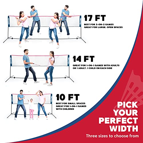 Boulder Portable Badminton Pickleball Net - Foldable/Extendable Poles for Multiple Sports Heights (UP to 5 ft) - Ideal for Tennis, Pickleball, Soccer Tennis - Easy Setup - color: 14ft Blue