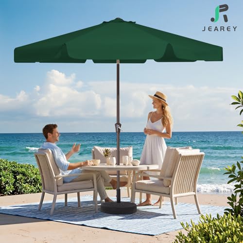 JEAREY 9 FT Patio Umbrella Outdoor, Table Umbrellas Market Umbrella w/Push Button Tilt/Crank, 8 Sturdy Ribs(Dark Green) - color: Dark Green