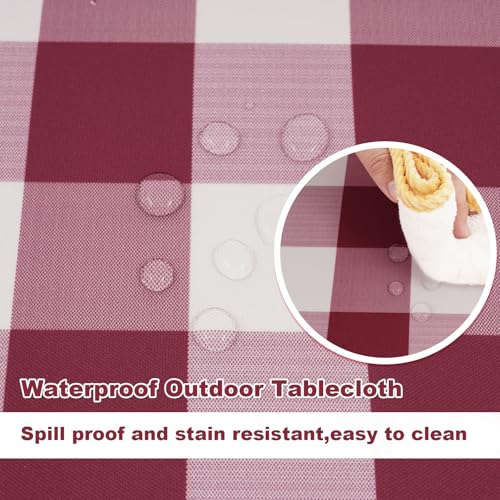 SquarePie Rectangle Outdoor Tablecloth with Umbrella Hole and Zipper Checked Waterproof Spillproof Table Linen Cloth for Spring Summer Picnic Patio Garden,60 X 84 Inch Burgundy Red Gingham - color: Burgundy Red Plaid, size: 84" x 60" (Rectangular)