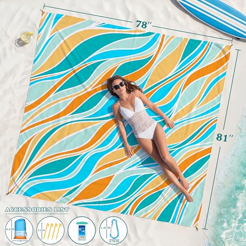 Famstar Beach Blanket Oversized Extra Large 78" X 81",Waterproof Sandproof Beach Blanket 1-7 Adults Lightweight Durable for Travel Camping Hiking Picnic - color: Mixed4, size: 78" X 81"