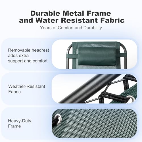 Nazhura Set of 2 Relaxing Recliners Patio Chairs Adjustable Steel Mesh Zero Gravity Lounge Chair Beach Chairs with Pillow and Cup Holder (Dark Green) - color: Dark Green
