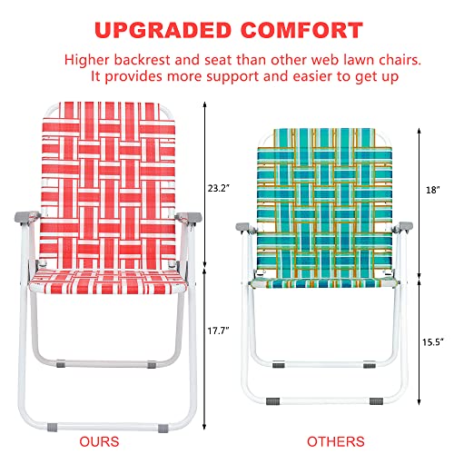 VINGLI Patio Lawn Webbed Folding Chairs Set of 2, Outdoor Beach Chair Portable Dining Chair for Yard, Garden (Red, Classic) - color: Red, size: Regular Size