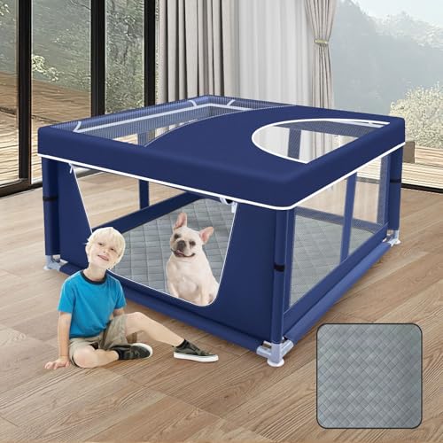 XVISHX 42x42 Inches Puppy Playpen with Cover&Dog Pads, Dog Playpen for Puppies or Small Dogs, Pet Playpen for Indoor & Outdoor, Sturdy Safety Dog Pen with Thickened Fabric - style: 42x42 IN WIth Cover&Pad