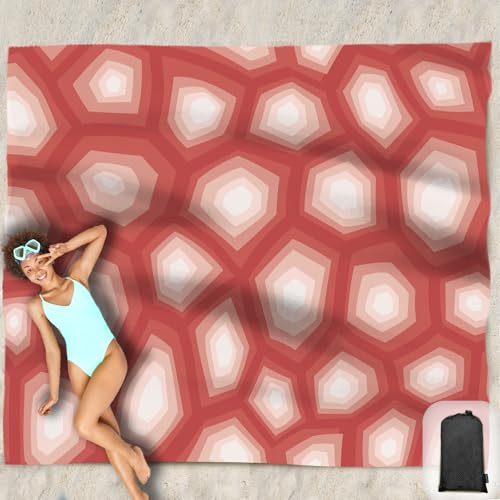 Beach Blanket Waterproof Sandproof Oversized 95”x 80”,Sand Free Beach Mat with Corner Pockets,Portable Mesh Bag for Travel and Outdoor Camping (Dreamsea) (Ombre Red) - color: Red