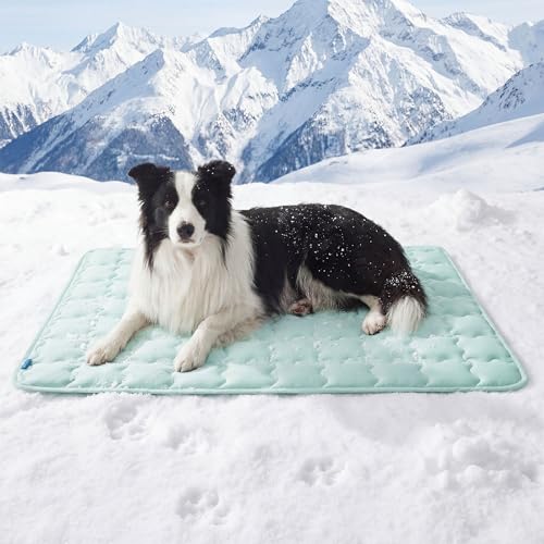 Bedsure Cooling Dog Mat Extra Large, Q-Max>0.5 XL Thin Breathable Cold Crate Pad for Pet, Portable Washable Kennel Bed for Summer Active Dog with Chill Soothing Fabric to Rapid Cooling,41x28, Green - color: Light Green, size: 41" x 28" (XL-Crate)