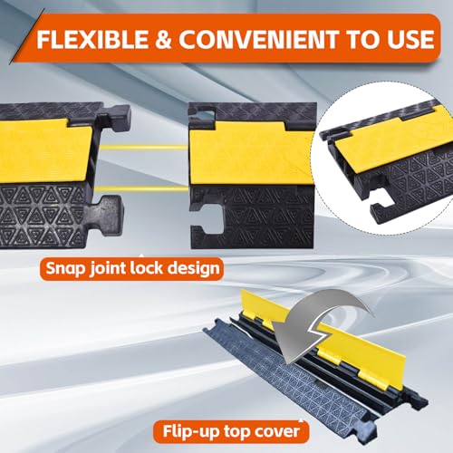 4PACK 2 Channel Cable Protector Ramp, Heavy Duty Rubber Driveway Cord Cover, Anti-Slip Wire Protector for Cables & Hoses, Indoor/Outdoor Safety Cover for Warehouse Garage - style: 2Channel x 4Pack