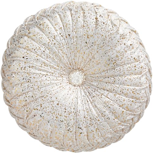 EUCIOR Round Throw Pillows,Gold and White Throw Pillows,Soft Spandex Velvet Fabric,Pumpkin Pleated Handmade White Round Velvet Decorative Pillow for Sofa Bedroom Livingroom - color: Velvet-golden-white