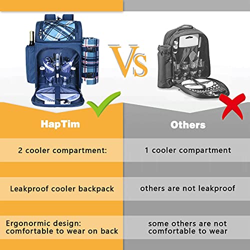 Hap Tim Picnic Basket Backpack for 2 Person with 2 Insulated Cooler Compartment, Wine Holder, Fleece Blanket, Cutlery Set, Gifts Ideals for Wedding, Housewarming, White Elephant, Bridal Showers - color: Blue, size: 2 Person