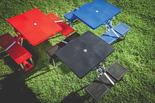 Picnic TIME Portable Folding Picnic Table with Seats for 4, Collapsible Aluminum Table with Benches & Umbrella Hole, Lightweight Foldable Table for Camping, Travel, Backyard, Tailgating | with Umbrella Hole - color: Black