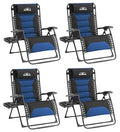 Zero Gravity Lounge Chairs - Set of 4 Oversized Reclining Patio Chairs with Adjustable Pillow & Cup Holder (500lbs Capacity, Black/Blue) - color: Black & Blue, size: X-Large/4 PCS