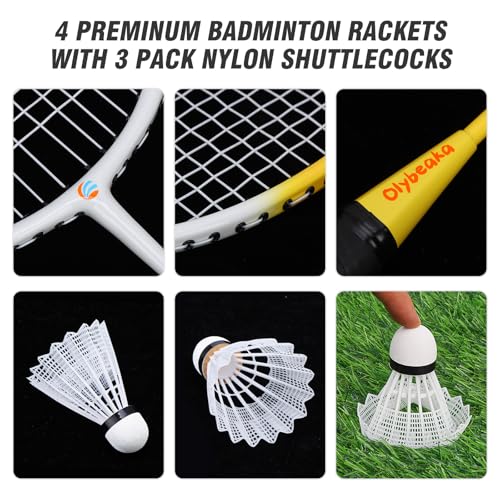 Outdoor Badminton Set for Backyard Lawn Beach Portable Badminton Net Set System with Anti Sagging Design 4 Carbon Aluminum Rackets 3 Birdies and Carrying Bag - color: Deep Blue