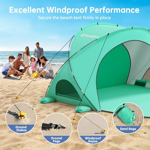 Raynesys Beach Tent Sun Shelter, Beach Shade Tent with UPF50+ UV Protection, Sun Shelter for 1-6 Person, Beaches Shade with 2 Zippered Doors, Portable Tents for Camping Fishing, Green - color: Green, size: For 6 Person