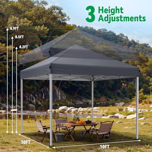 Driftalia 10x10 Pop Up Canopy Tent, Instant Setup Portable Canopy with Carry Bag, 4 Sandbags and 8 Stakes for Outdoor Events, Parties & Camping - Dark Grey - color: Dark Grey, size: 10x10ft