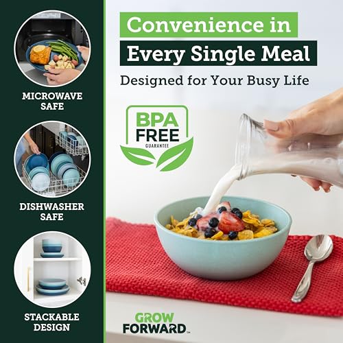 Grow Forward 16-piece Premium Wheat Straw Dinnerware Sets for 4 - Unbreakable Dishwasher & Microwave Safe Plastic Plates and Bowls Sets - Patio, Outdoors, RV, Camping Dishes - Seascape - color: Seascape