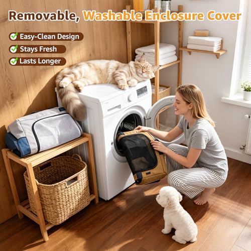 LOOBANI Foldable Dog Playpen for Small Dogs–Sturdy Puppy Playpen Indoor Outdoor with Full-Zip Washable Fabric Enclosure, 690D Waterproof Oxford Fabric, Portable Pet Crate with Carry Bag,32''x24''x22'' - color: Blue-Gray