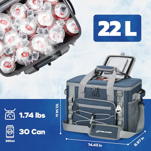 Maelstrom Soft Sided Cooler Bag, 30/40 Can Collapsible Insulated Ice Chest, Large Leakproof Portable Storage for Camping, Travel, Kayaking & Beach - color: 6.Blue with lid, size: 30 Can