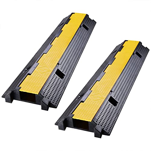 Yescom Cable Ramp Protector 1 Channel Garden Hose Protecitive 22000 Lbs Load Capacity Heavy Duty Speed Bump for Road Driveway Walkway, 2 Packs - size: 2.4"H - 1 Channel - 2 Pack