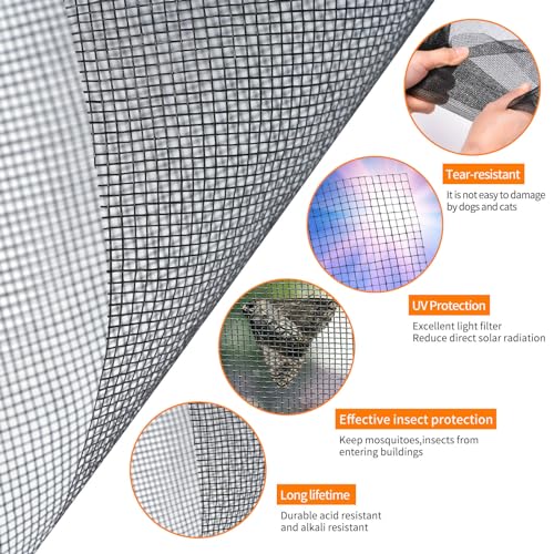 Fiberglass Window Screen Roll 36” x 100’ Easy to Use Black Replacement Window Screens for House Windows or Door - color: Black, size: 36” x 100’