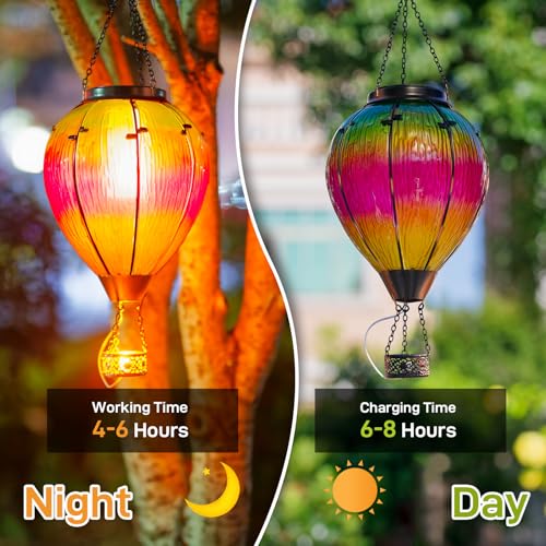 Large Solar Hot Air Balloon Lantern with Flame, Colorful Glass Hanging Balloon Lanterns Outdoor Waterproof Garden Decor for Yard Patio, Birthday Mother's Day Gifts for Women Mom - color: Gradient Pink