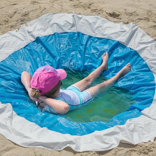 6.5 x 6.5 Feet Baby Beach Pool-Waterproof Kid Pool and Beach Blanket-2 in 1 PVC Toddler Paddling Pool for Infant Kids Boys and Girls - color: Style 2